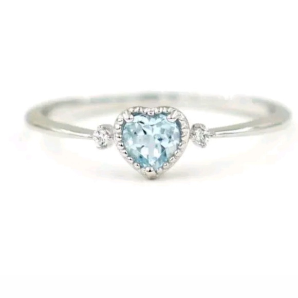 Aquamarine Heart Sterling Silver Ring - Picture 3 of 7